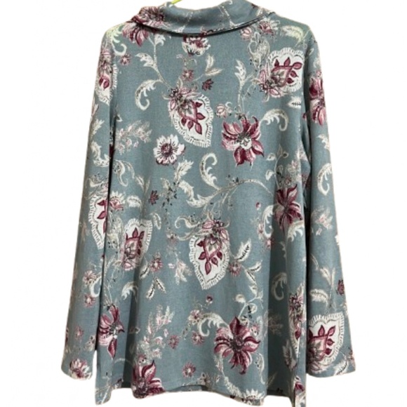 Chico’s Women’s Green Multi Floral Print Cowl Neck Fall/Winter Casual Shirt Sz-L - Picture 6 of 6